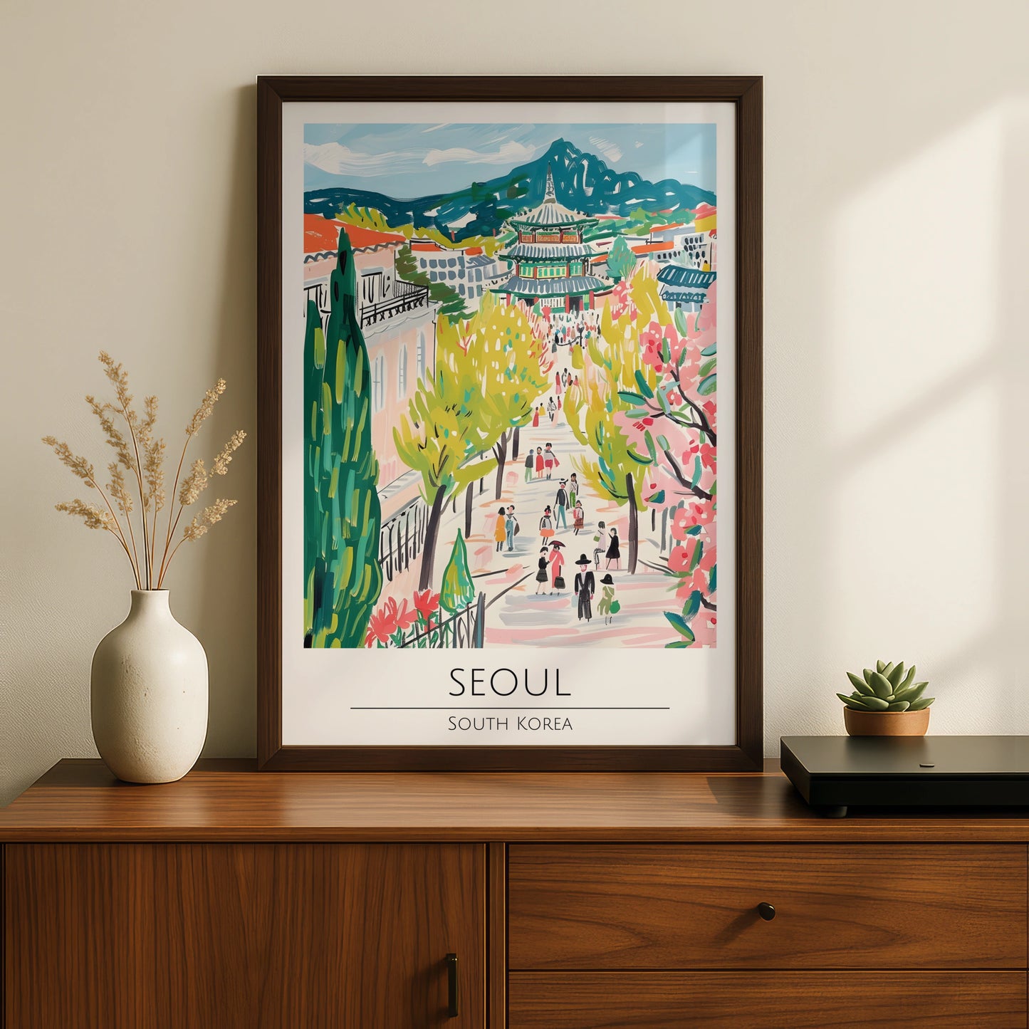 Seoul Art Print, Colourful South Korea Poster, City Landscape, Asian Wall Decor, Travel Art, Modern