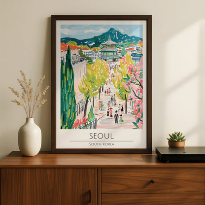 Seoul Art Print, Colourful South Korea Poster, City Landscape, Asian Wall Decor, Travel Art, Modern