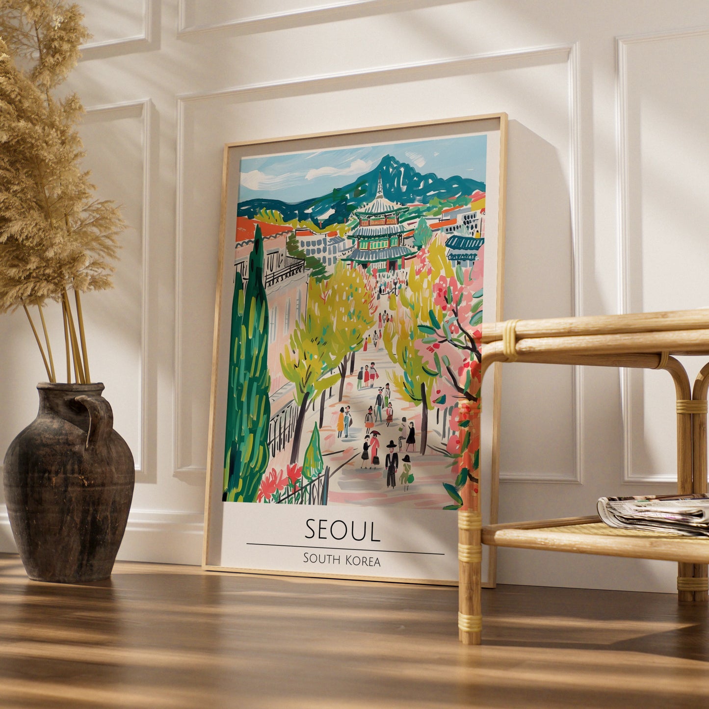 Seoul Art Print, Colourful South Korea Poster, City Landscape, Asian Wall Decor, Travel Art, Modern