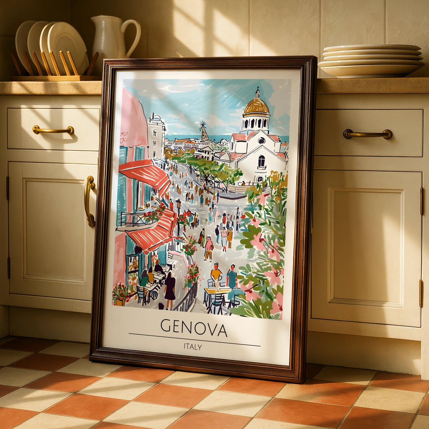 Genova Italy Art Print, Vibrant Cityscape Poster, Colourful European Wall Art, Travel Decor