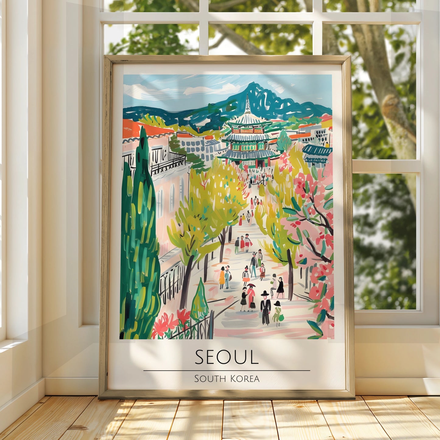 Seoul Art Print, Colourful South Korea Poster, City Landscape, Asian Wall Decor, Travel Art, Modern