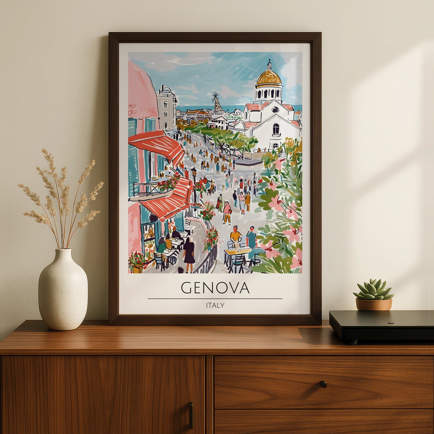 Genova Italy Art Print, Vibrant Cityscape Poster, Colourful European Wall Art, Travel Decor