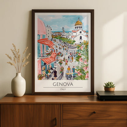 Genova Italy Art Print, Vibrant Cityscape Poster, Colourful European Wall Art, Travel Decor