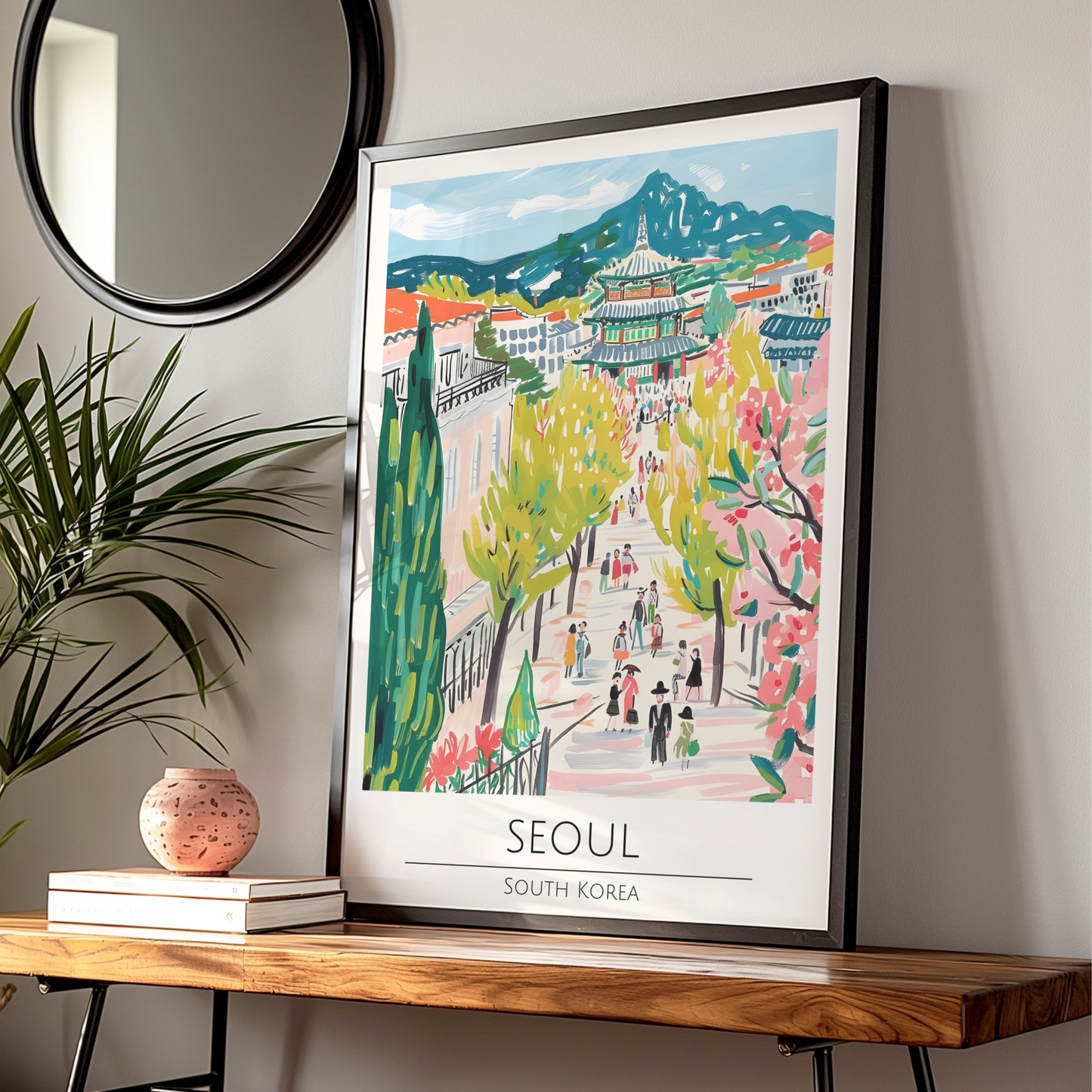 Seoul Art Print, Colourful South Korea Poster, City Landscape, Asian Wall Decor, Travel Art, Modern