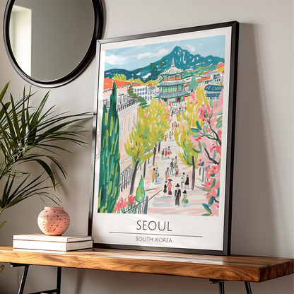 Seoul Art Print, Colourful South Korea Poster, City Landscape, Asian Wall Decor, Travel Art, Modern