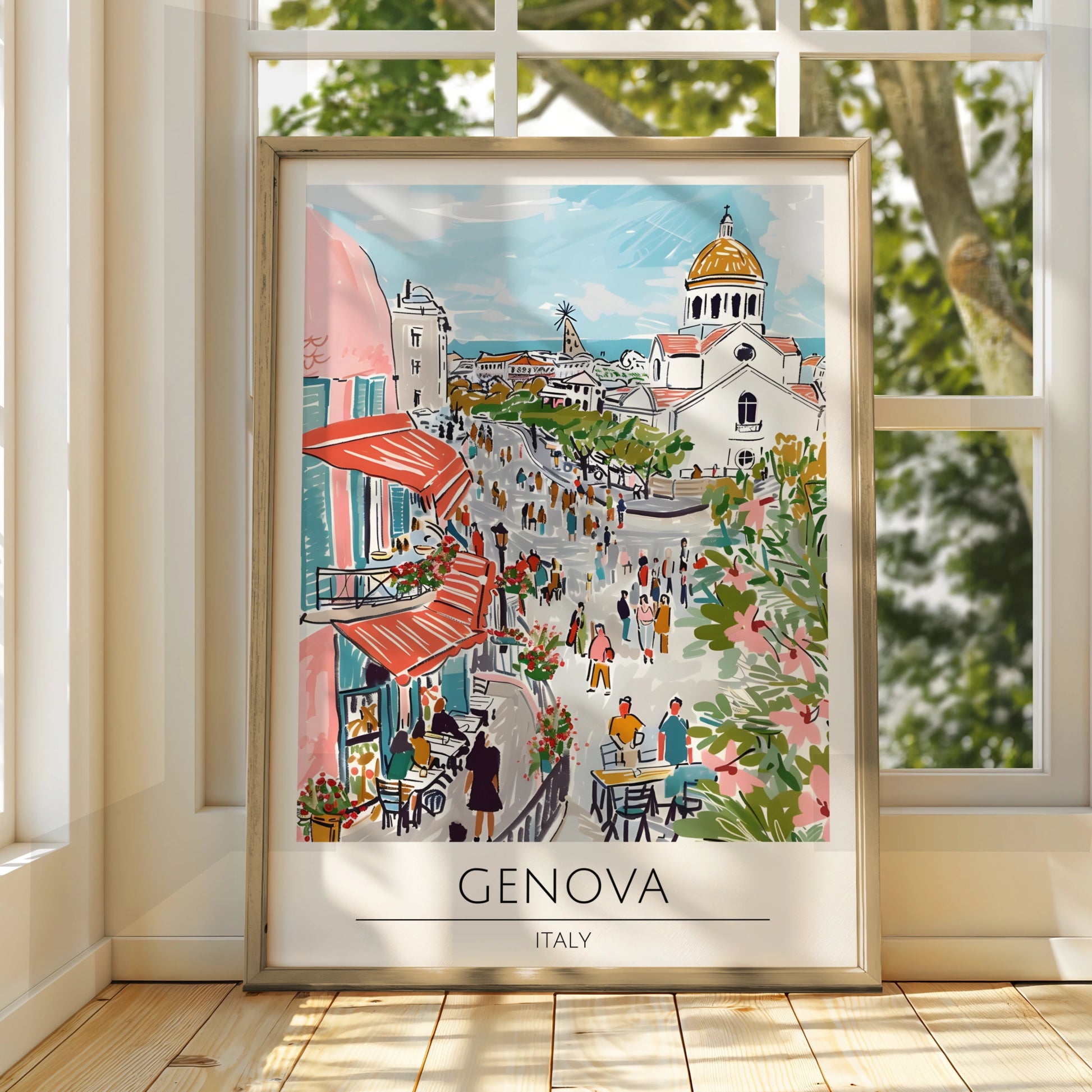 Genova Italy Art Print, Vibrant Cityscape Poster, Colourful European Wall Art, Travel Decor