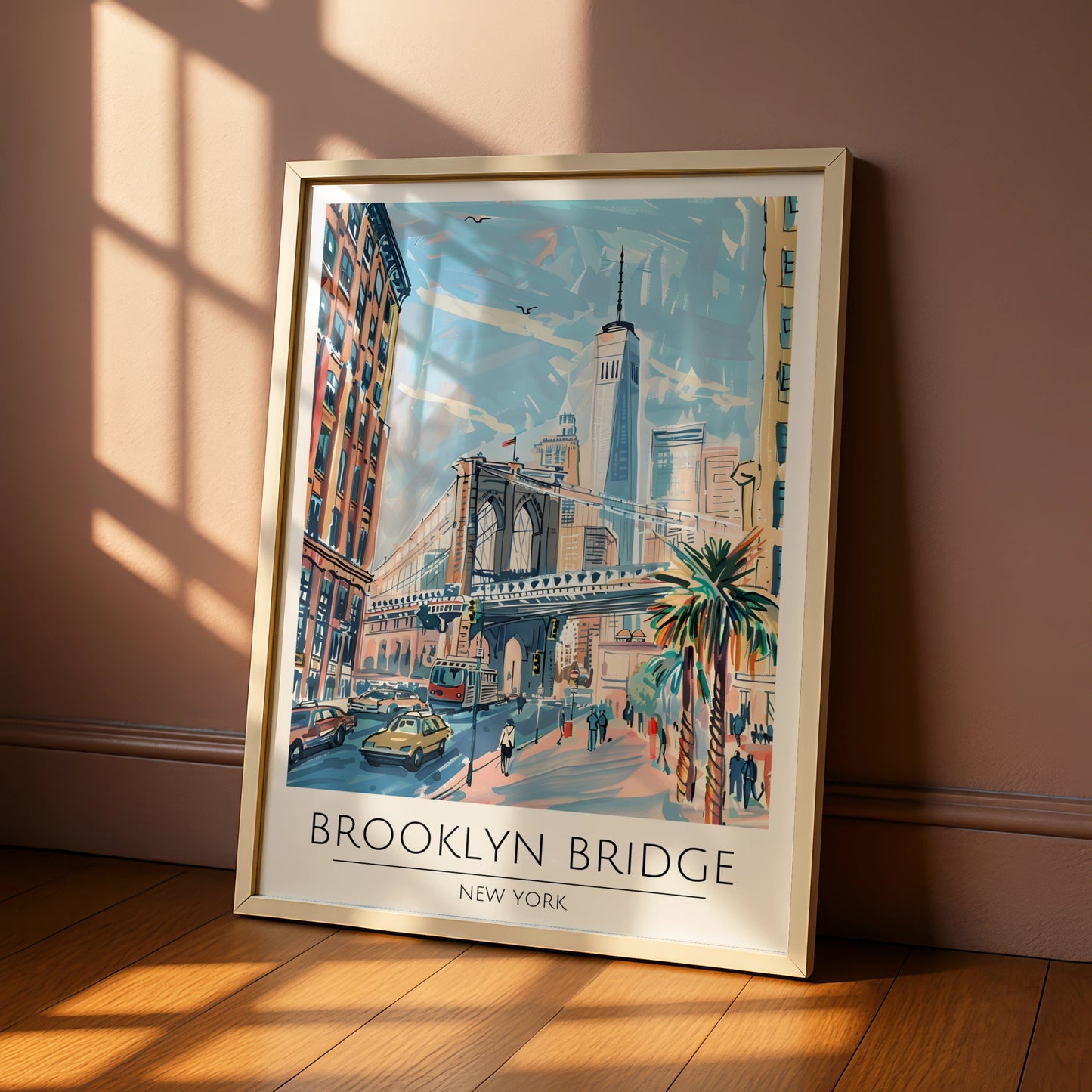 Brooklyn Bridge New York City Art Print, Colourful Travel Poster, Urban Wall Decor, New York City
