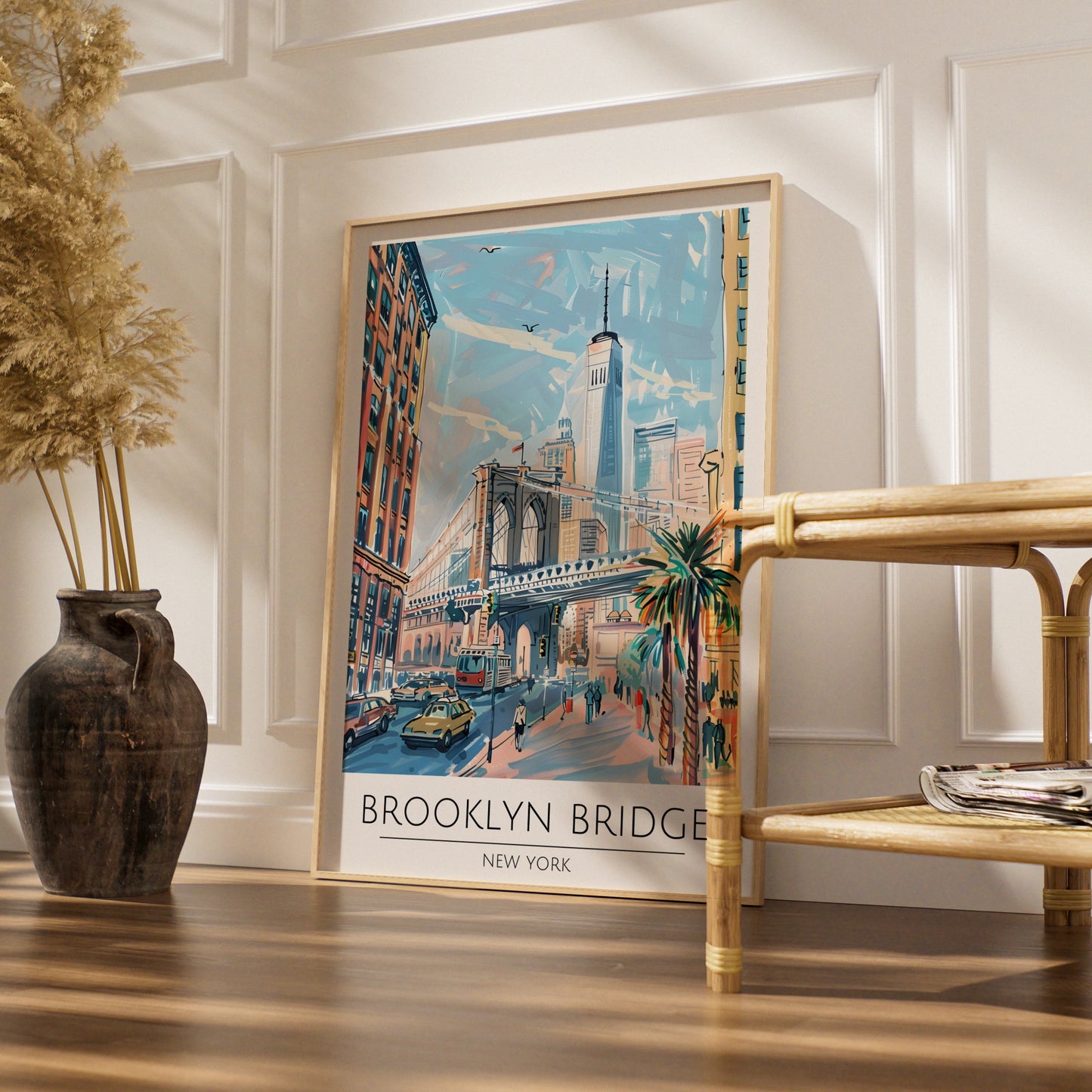 Brooklyn Bridge New York City Art Print, Colourful Travel Poster, Urban Wall Decor, New York City