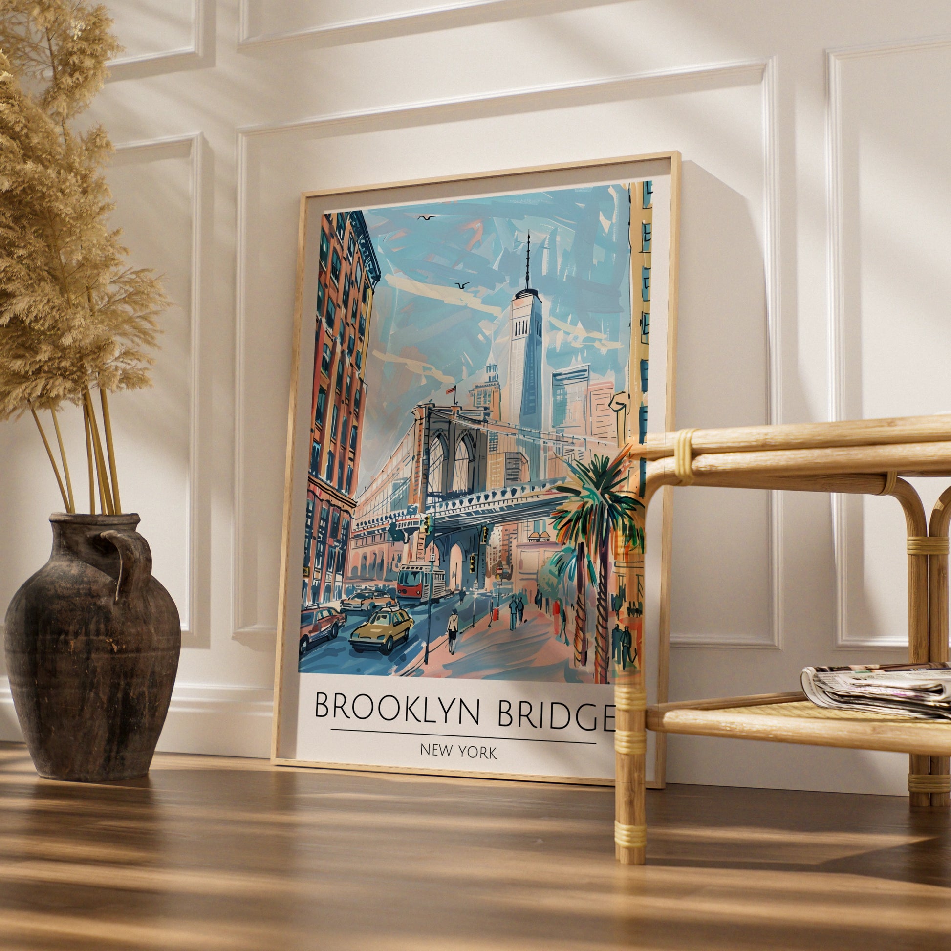 Brooklyn Bridge New York City Art Print, Colourful Travel Poster, Urban Wall Decor, New York City