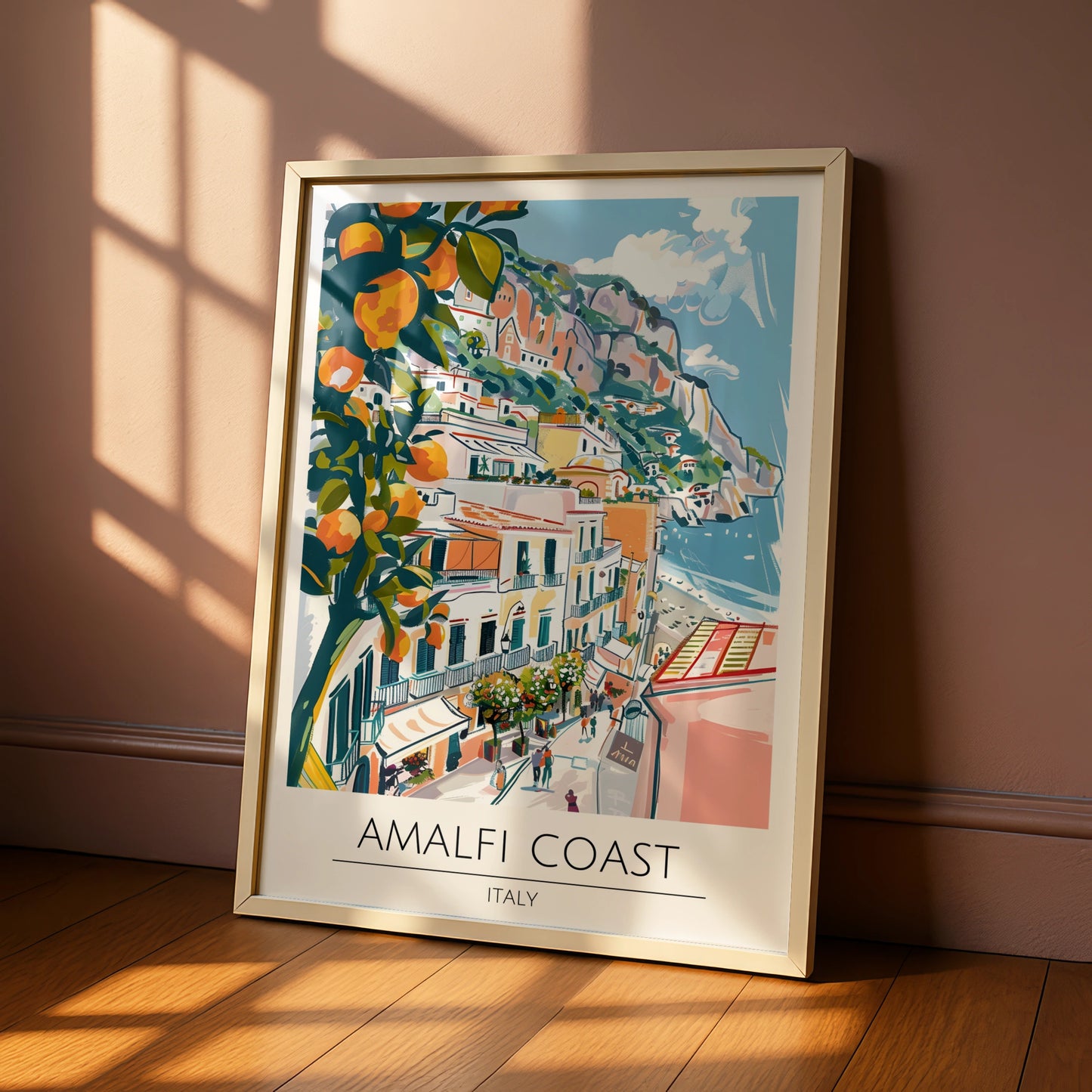 Amalfi Coast Art Print, Italian Landscape Poster, Colourful Coastal Town, Mediterranean Decor