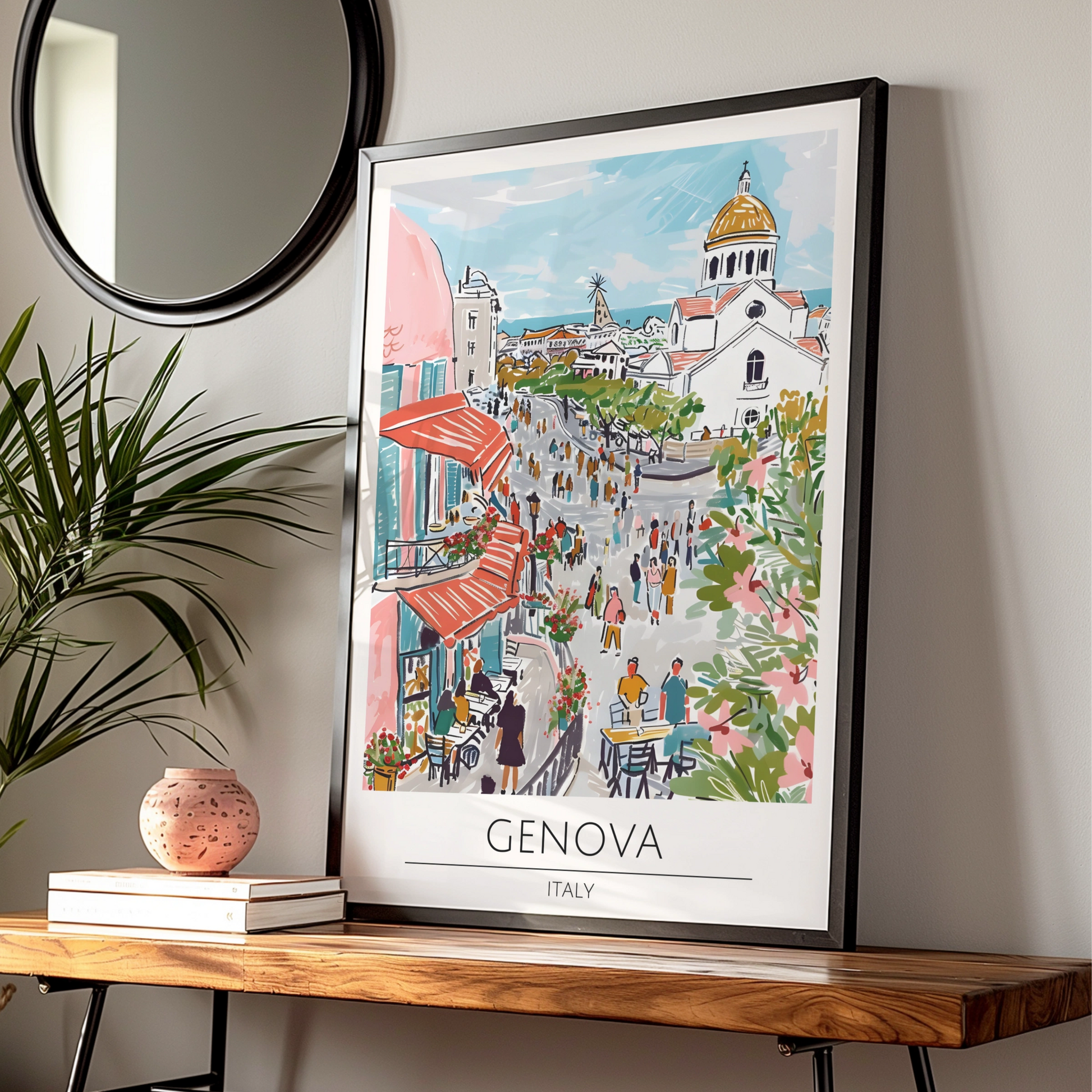 Genova Italy Art Print, Vibrant Cityscape Poster, Colourful European Wall Art, Travel Decor