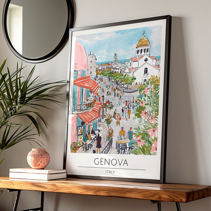 Genova Italy Art Print, Vibrant Cityscape Poster, Colourful European Wall Art, Travel Decor