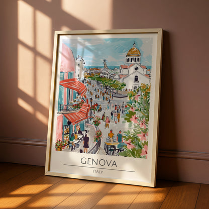 Genova Italy Art Print, Vibrant Cityscape Poster, Colourful European Wall Art, Travel Decor