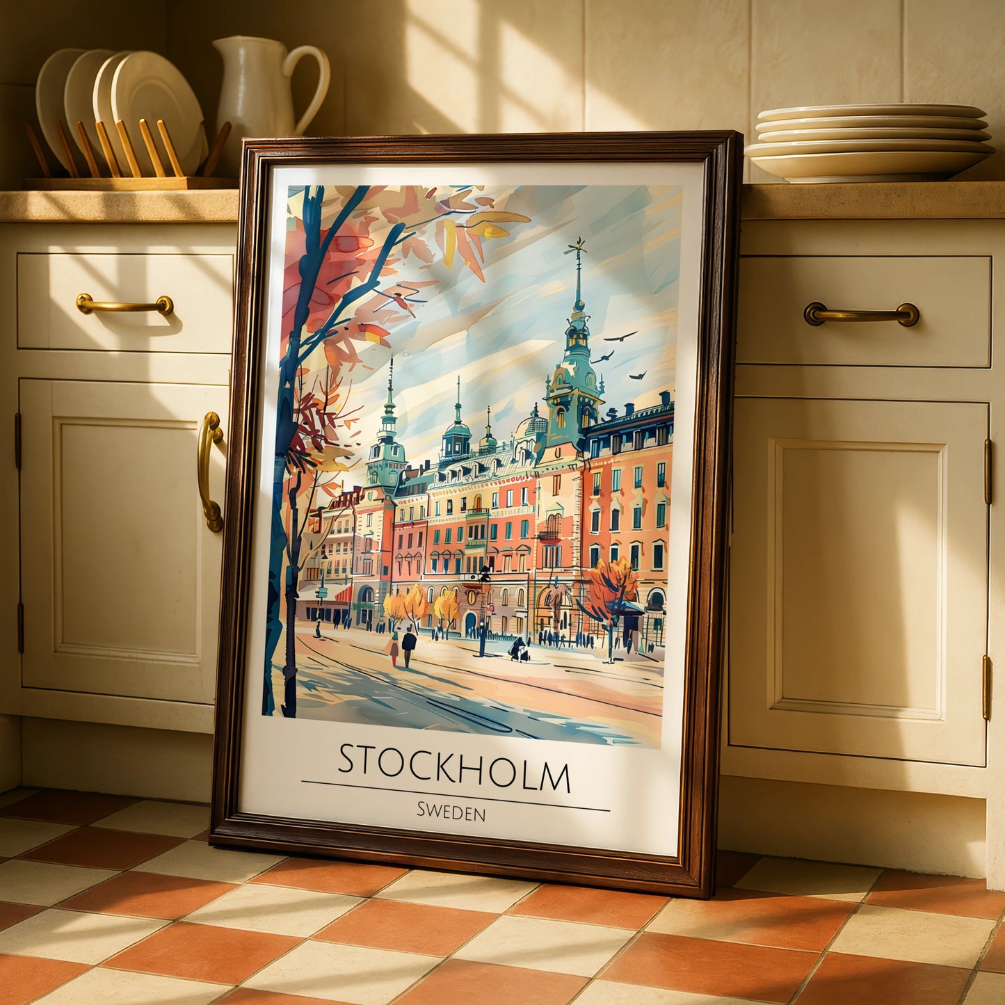 Stockholm City Art Poster, Sweden Landscape, Colourful Architecture, Travel Wall Art Print