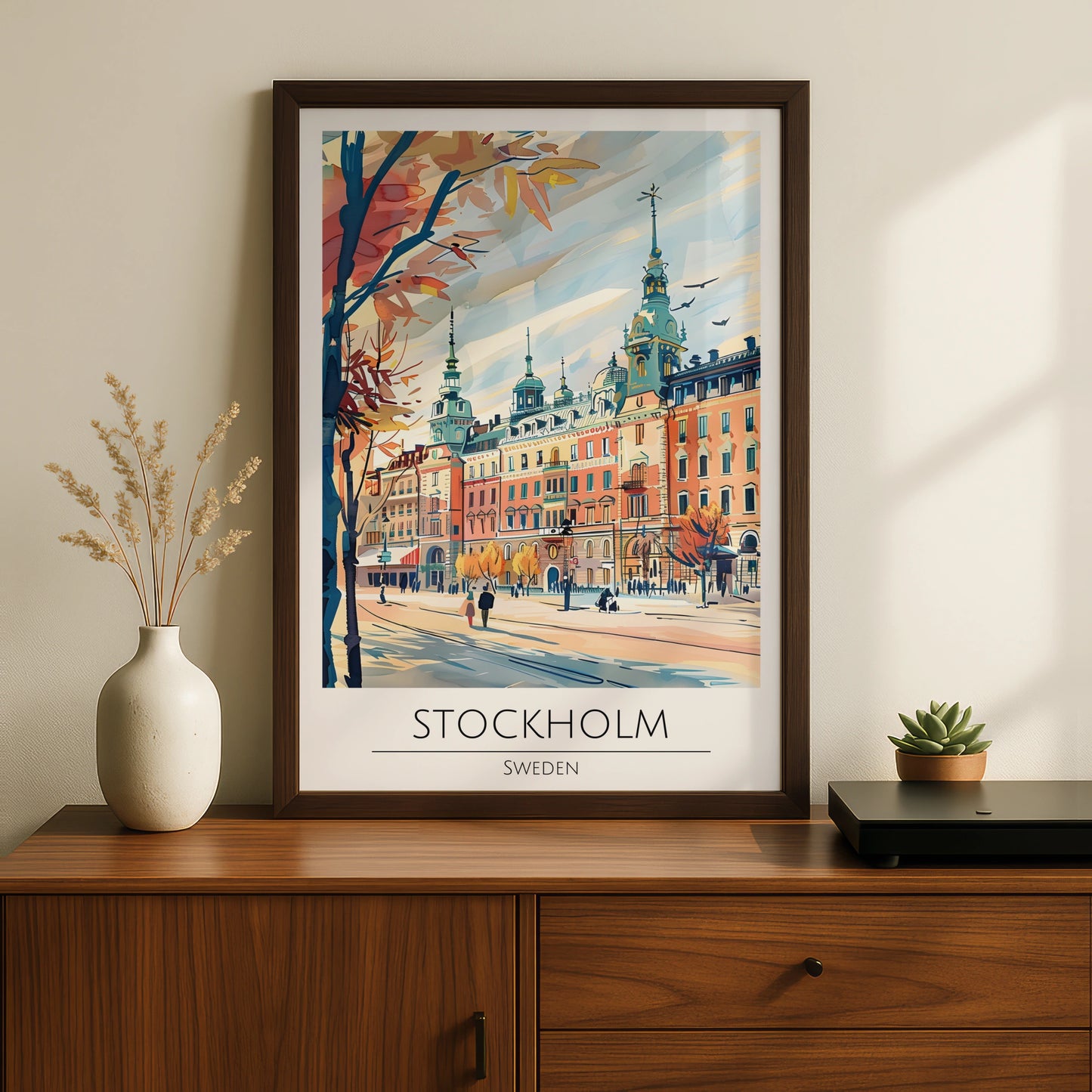 Stockholm City Art Poster, Sweden Landscape, Colourful Architecture, Travel Wall Art Print