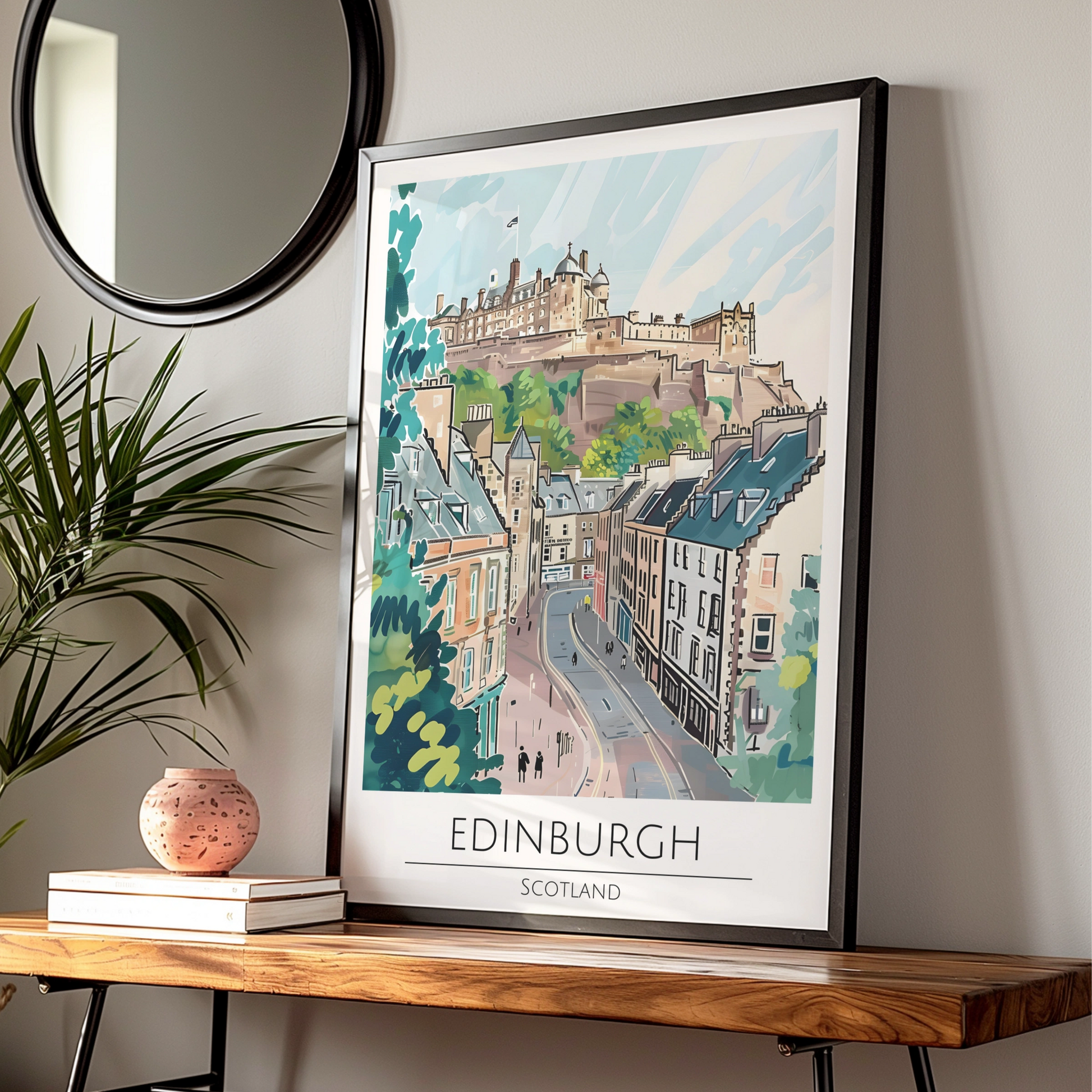 Edinburgh Scotland Poster, Maximalist Art Print, Cityscape Wall Decor, Scottish Landscape