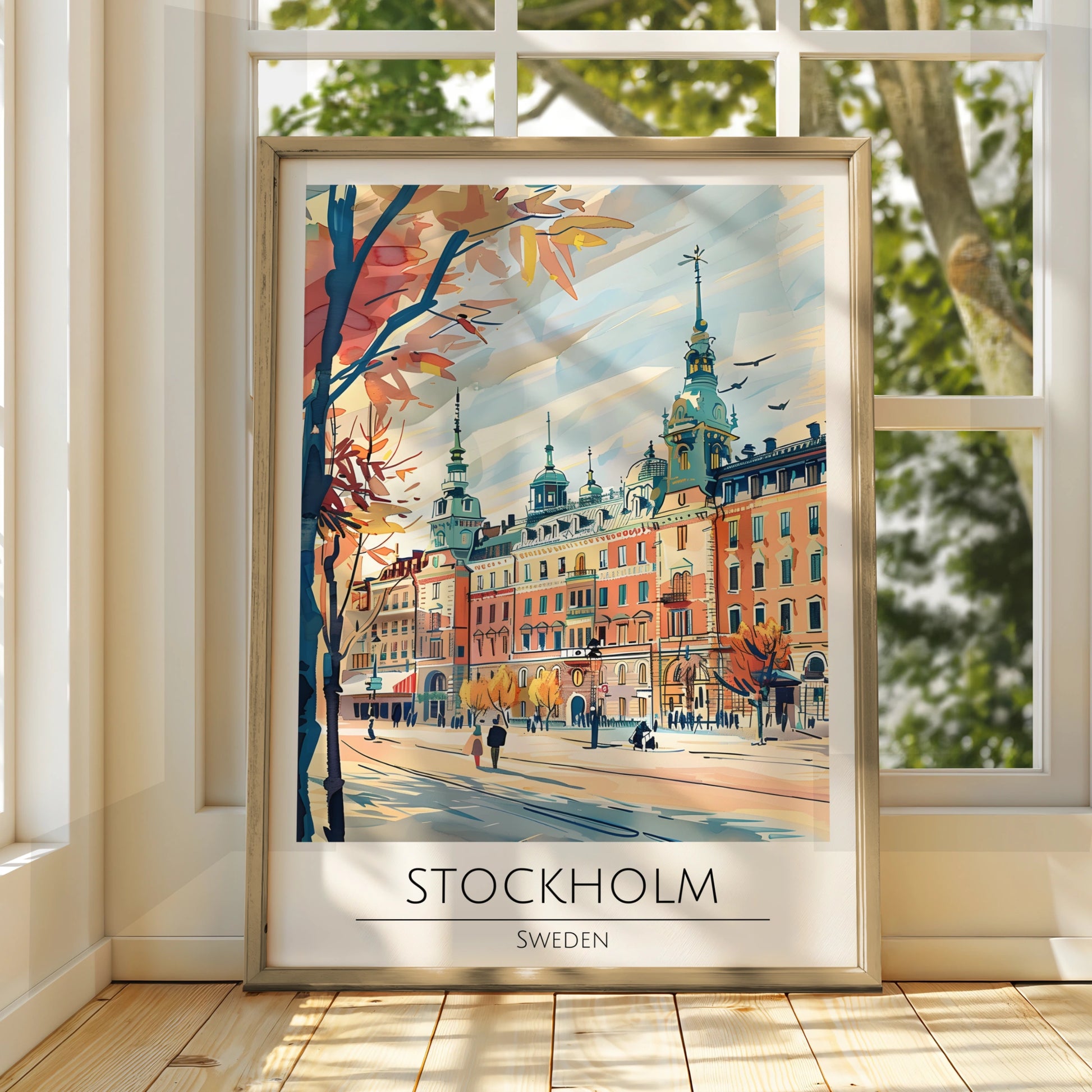 Stockholm City Art Poster, Sweden Landscape, Colourful Architecture, Travel Wall Art Print