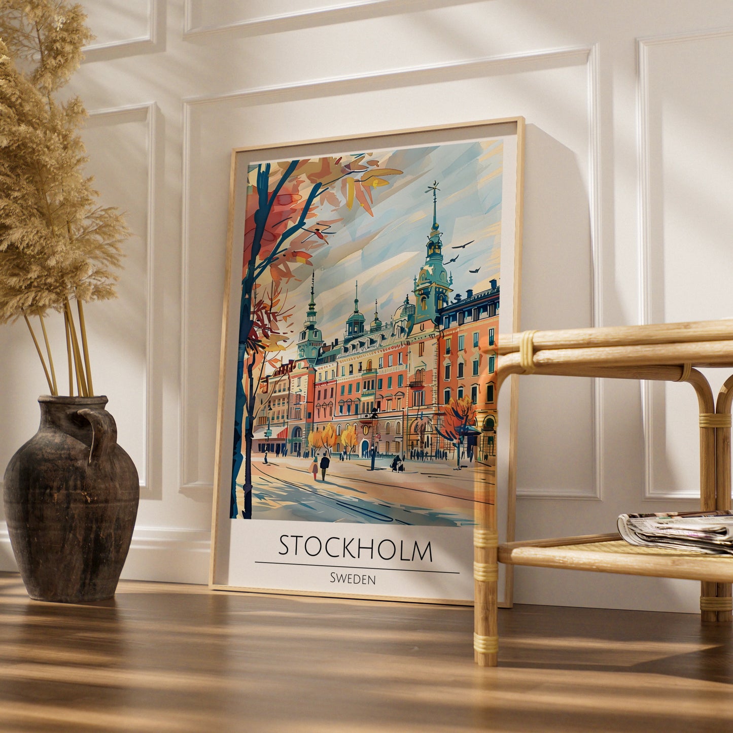 Stockholm City Art Poster, Sweden Landscape, Colourful Architecture, Travel Wall Art Print