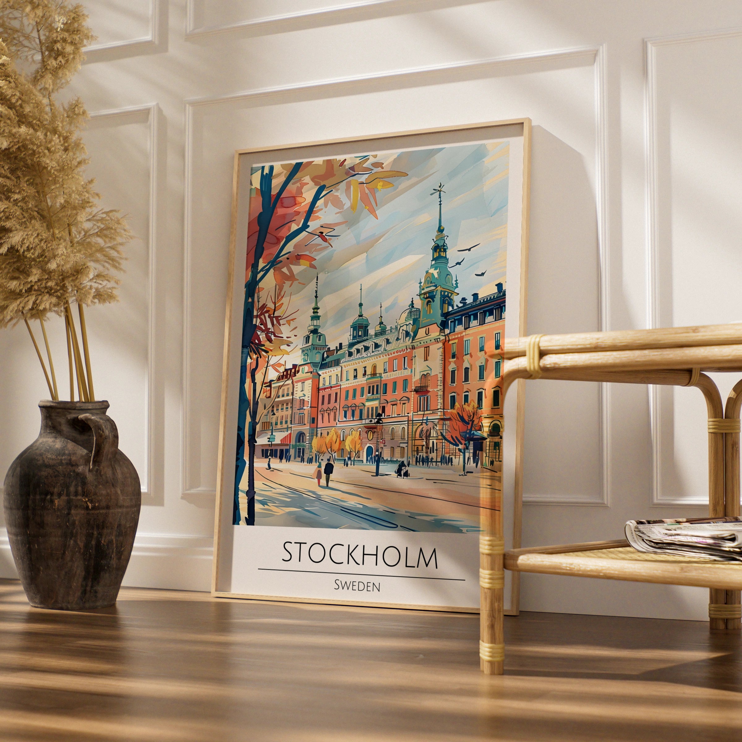Stockholm City Art Poster, Sweden Landscape, Colourful Architecture, Travel Wall Art Print