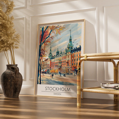 Stockholm City Art Poster, Sweden Landscape, Colourful Architecture, Travel Wall Art Print