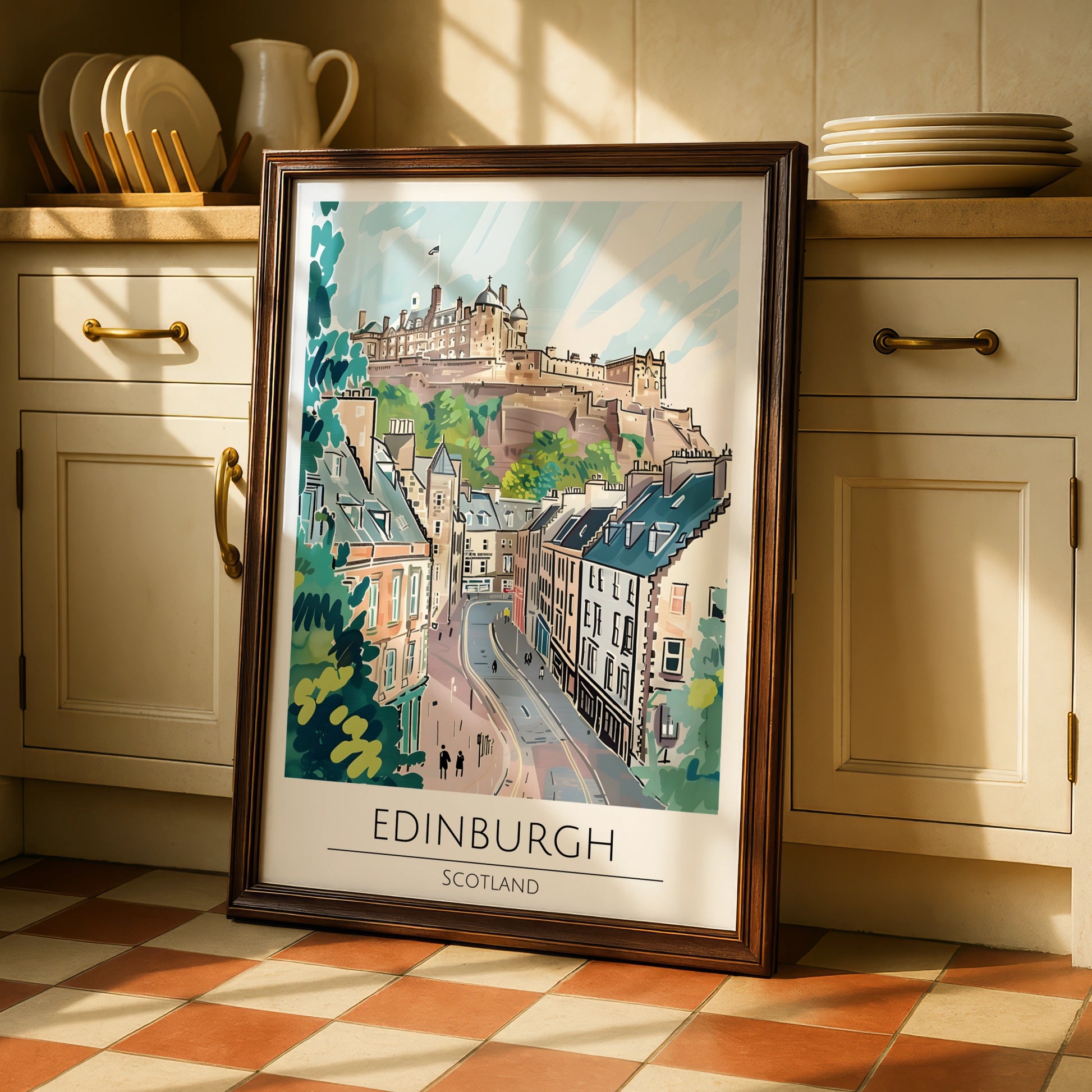 Edinburgh Scotland Poster, Maximalist Art Print, Cityscape Wall Decor, Scottish Landscape