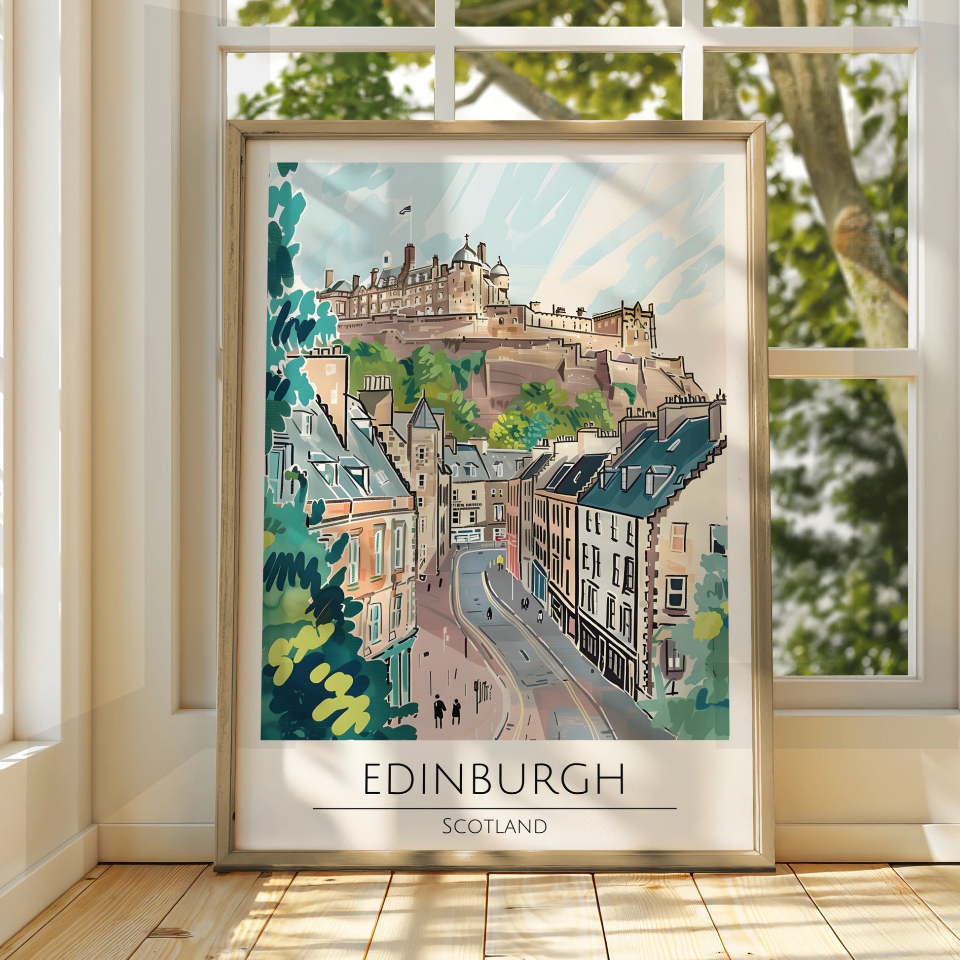 Edinburgh Scotland Poster, Maximalist Art Print, Cityscape Wall Decor, Scottish Landscape