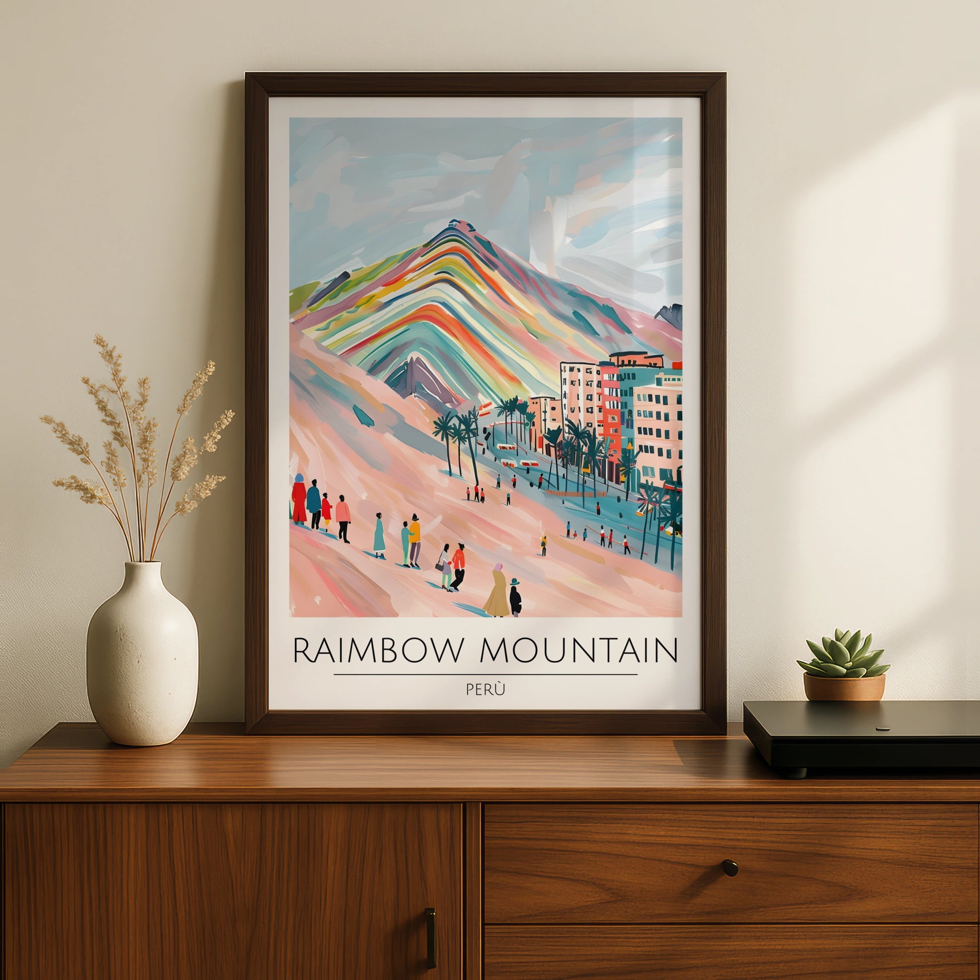 Rainbow Mountain Peru Poster, Vibrant Art Print, Colourful Landscape, Travel Wall Decor