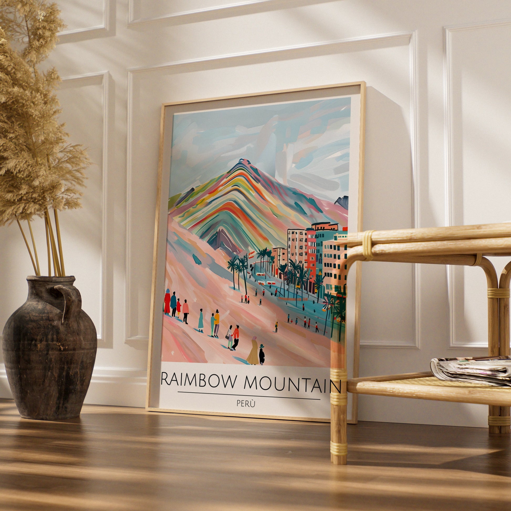 Rainbow Mountain Peru Poster, Vibrant Art Print, Colourful Landscape, Travel Wall Decor