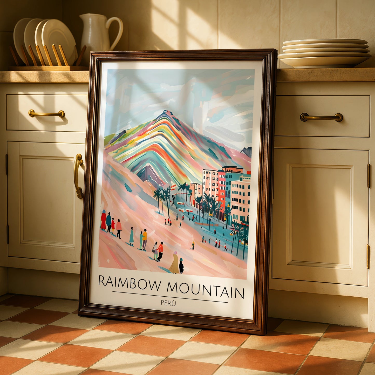 Rainbow Mountain Peru Poster, Vibrant Art Print, Colourful Landscape, Travel Wall Decor