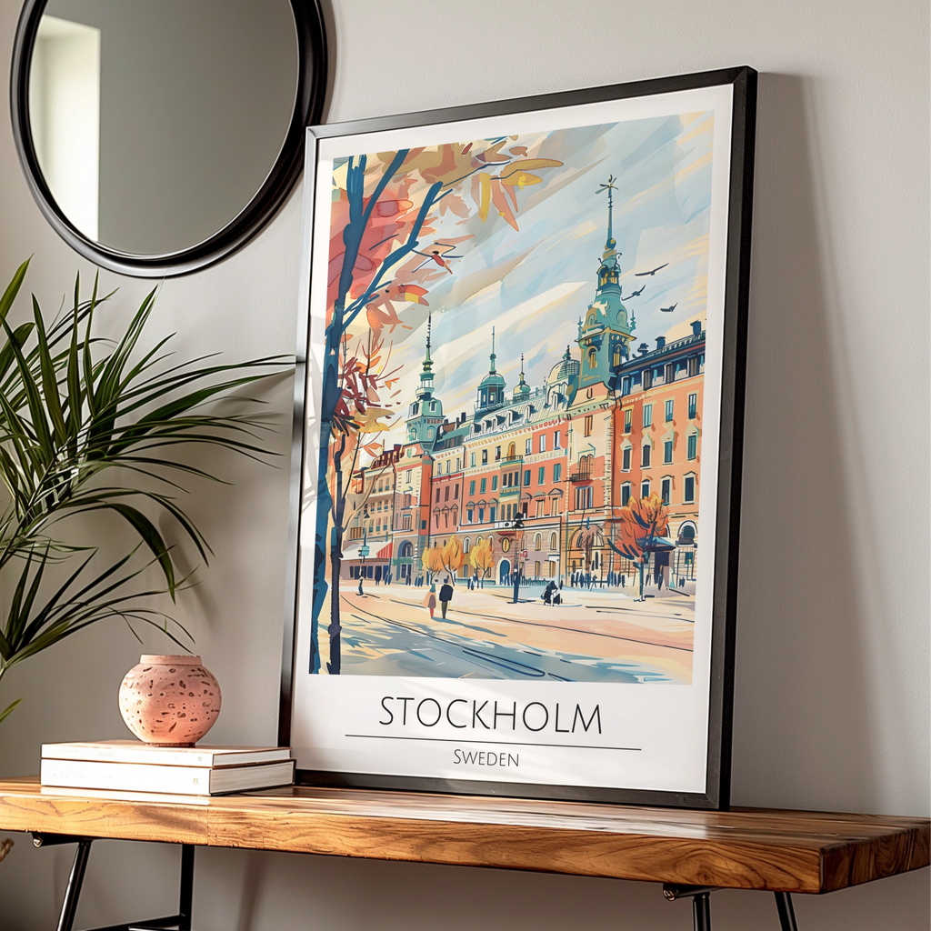 Stockholm City Art Poster, Sweden Landscape, Colourful Architecture, Travel Wall Art Print