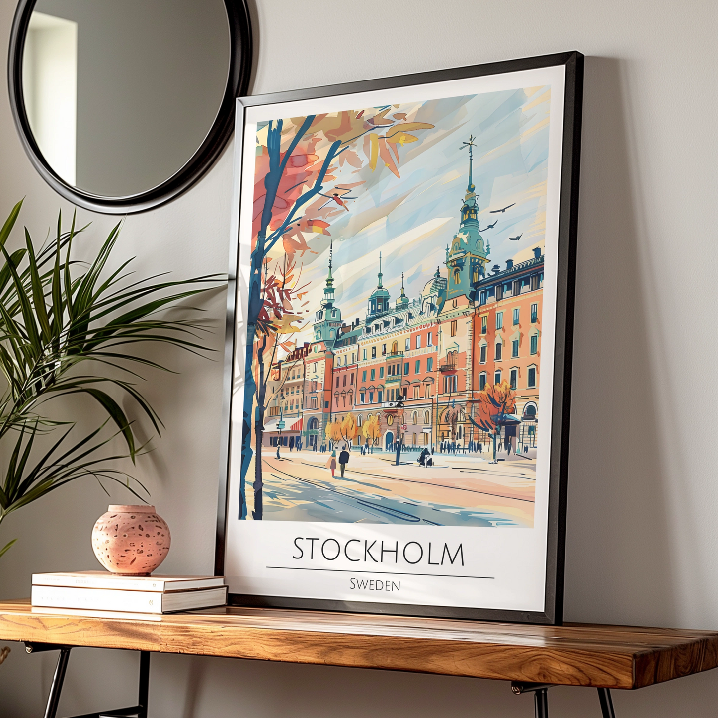 Stockholm City Art Poster, Sweden Landscape, Colourful Architecture, Travel Wall Art Print