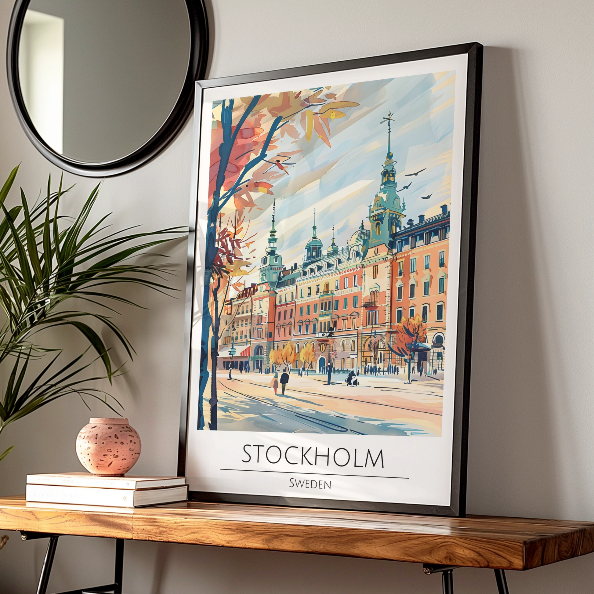 Stockholm City Art Poster, Sweden Landscape, Colourful Architecture, Travel Wall Art Print