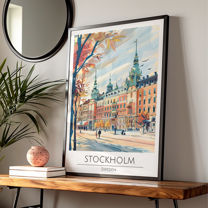 Stockholm City Art Poster, Sweden Landscape, Colourful Architecture, Travel Wall Art Print