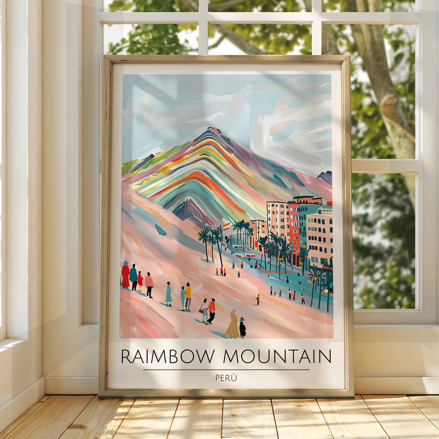 Rainbow Mountain Peru Poster, Vibrant Art Print, Colourful Landscape, Travel Wall Decor