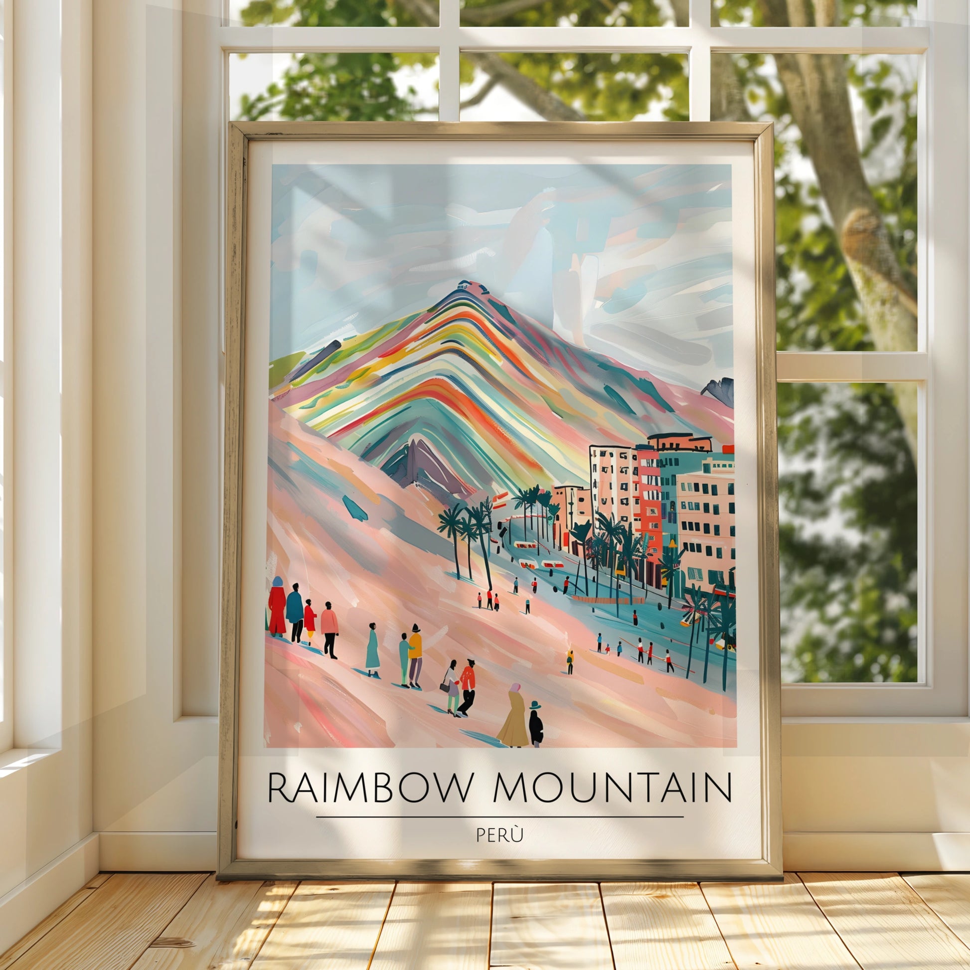 Rainbow Mountain Peru Poster, Vibrant Art Print, Colourful Landscape, Travel Wall Decor