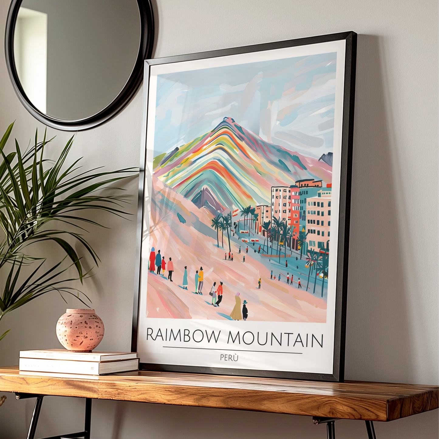 Rainbow Mountain Peru Poster, Vibrant Art Print, Colourful Landscape, Travel Wall Decor