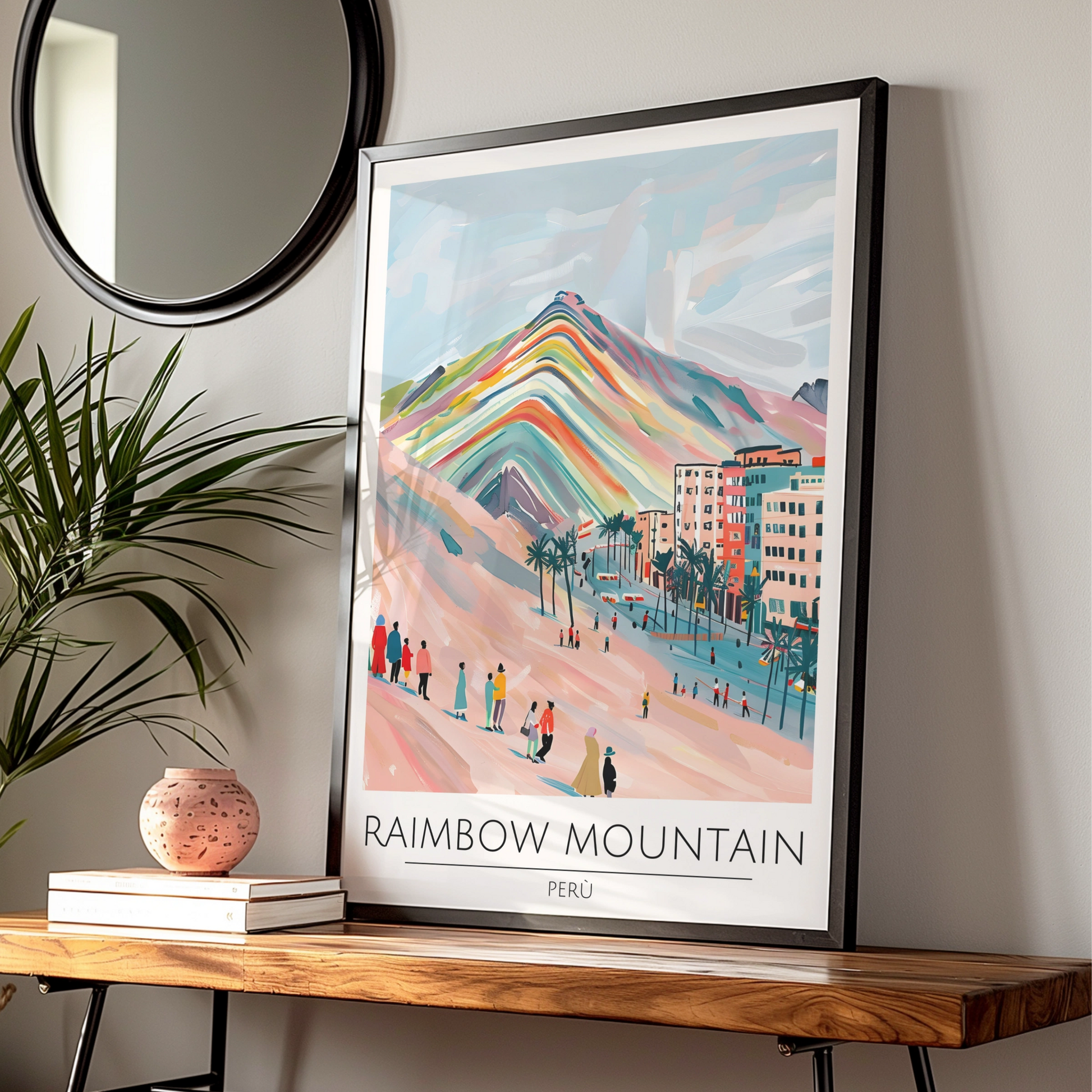 Rainbow Mountain Peru Poster, Vibrant Art Print, Colourful Landscape, Travel Wall Decor