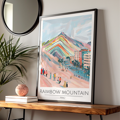 Rainbow Mountain Peru Poster, Vibrant Art Print, Colourful Landscape, Travel Wall Decor