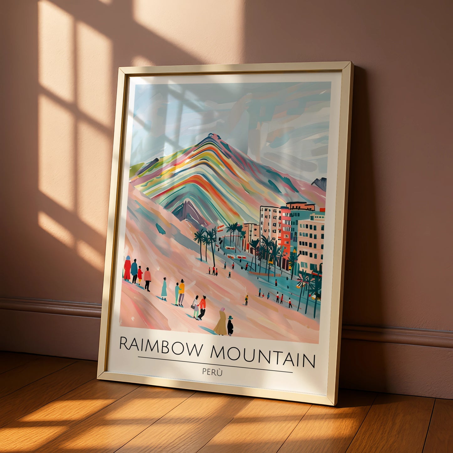 Rainbow Mountain Peru Poster, Vibrant Art Print, Colourful Landscape, Travel Wall Decor