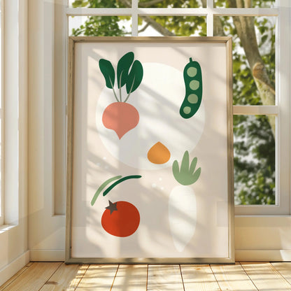 Vegetable Kitchen Wall Art, Minimalist Food Poster, Colourful Veggie Print for Kitchen Decor