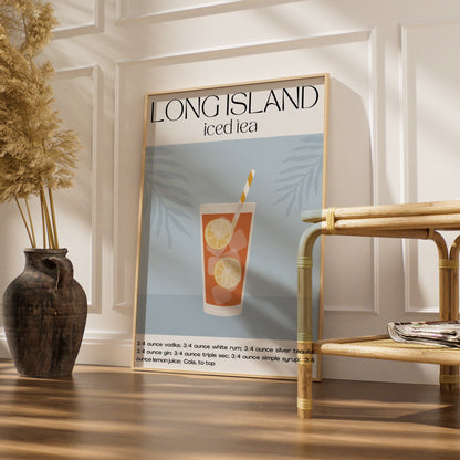 Long Island Iced Tea Cocktail Print, Kitchen Bar Cart Wall Art, Drinks Recipe Poster