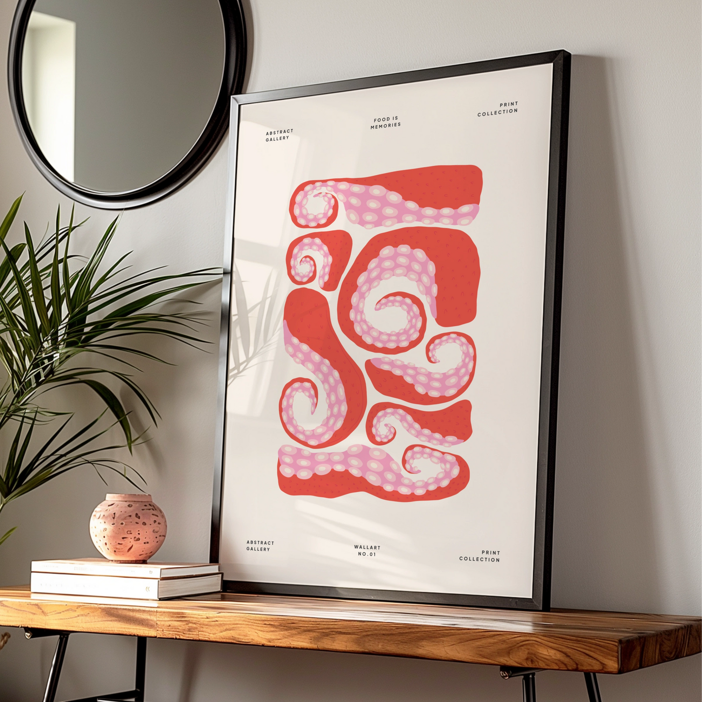 Octopus Tentacle Kitchen Art Print, Red Pink Food Wall Poster, Abstract Gallery