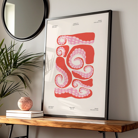 Octopus Tentacle Kitchen Art Print, Red Pink Food Wall Poster, Abstract Gallery