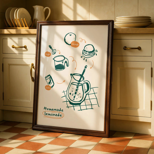 Homemade Lemonade Kitchen Print, Recipe Wall Art, Food Poster, Retro Kitchen Decor