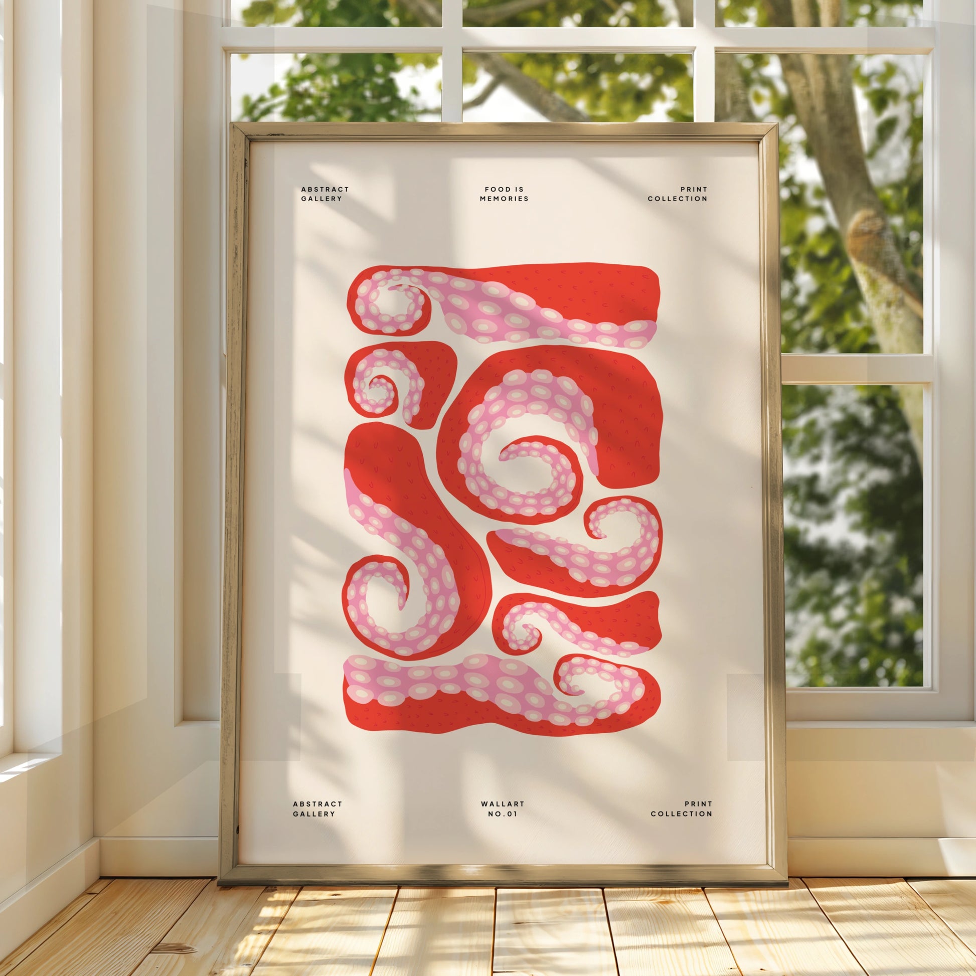 Octopus Tentacle Kitchen Art Print, Red Pink Food Wall Poster, Abstract Gallery