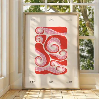 Octopus Tentacle Kitchen Art Print, Red Pink Food Wall Poster, Abstract Gallery