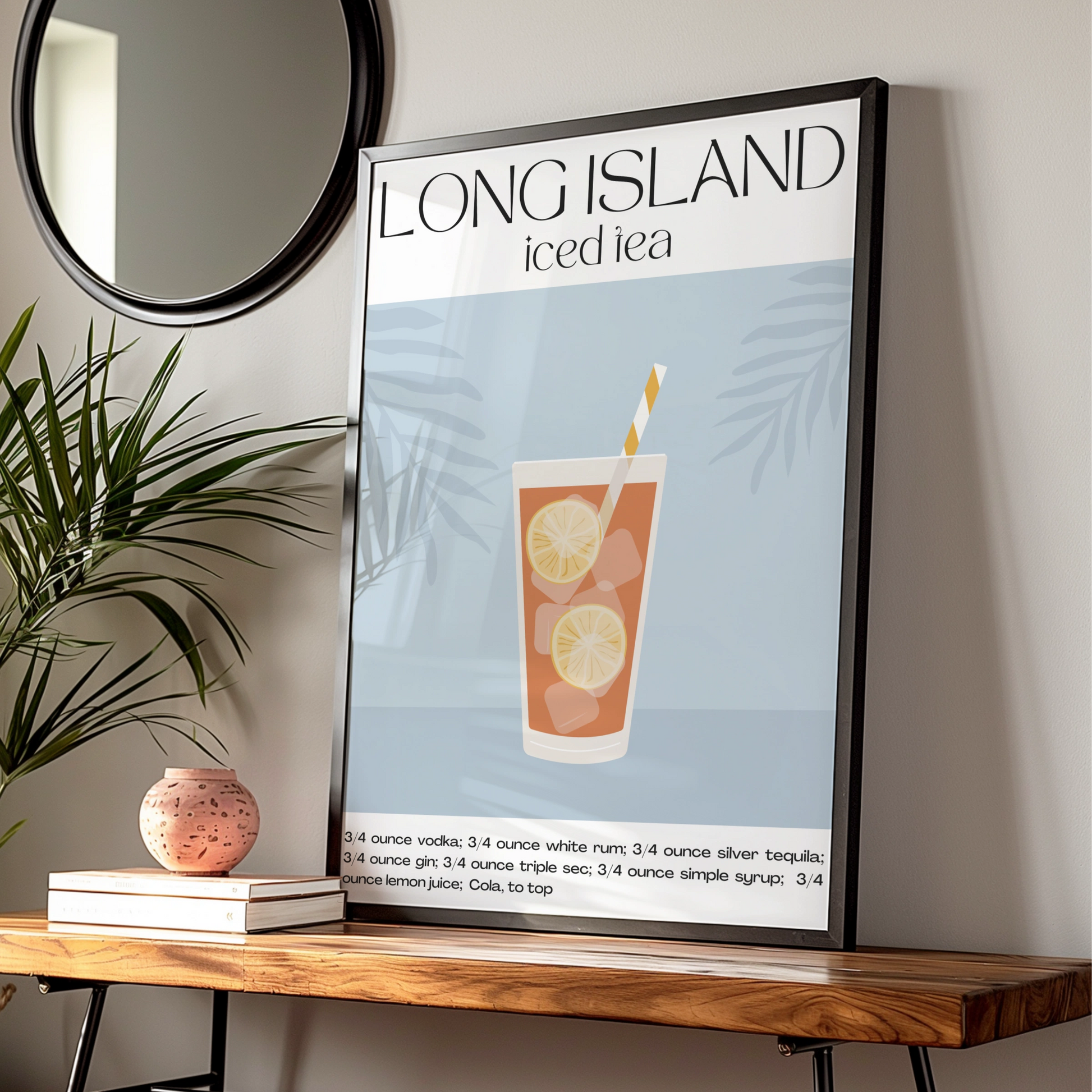 Long Island Iced Tea Cocktail Print, Kitchen Bar Cart Wall Art, Drinks Recipe Poster