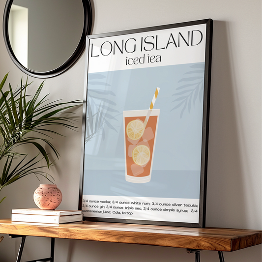 Long Island Iced Tea Cocktail Print, Kitchen Bar Cart Wall Art, Drinks Recipe Poster