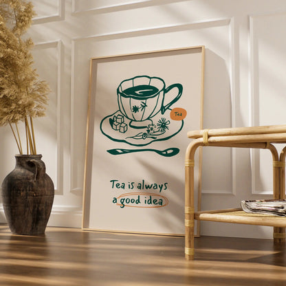 Tea Is Always A Good Idea Kitchen Print, Tea Cup Wall Art Poster, Quote