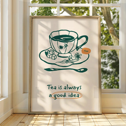Tea Is Always A Good Idea Kitchen Print, Tea Cup Wall Art Poster, Quote